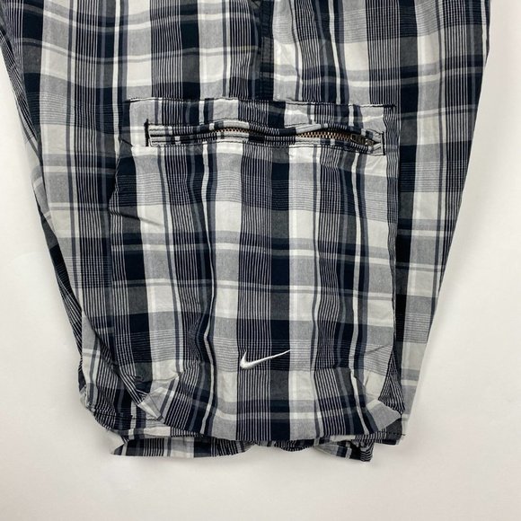 Nike Athletic Department Cargo Shorts Mens 36 Check Plaid Cotton 11" Black Gray - Picture 6 of 14